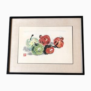 Apples & Pomegranates, Wood Block Print, Framed