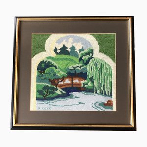 Vintage Needlepoint Landscape in Custom Frame