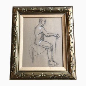 Academy Style Male Nude, 1950s, Charcoal, Framed