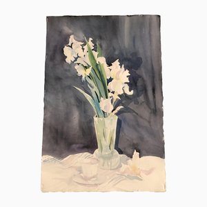 Still Life with Irises, 1970s, Watercolor on Paper