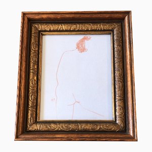 Abstract Nude Figure, 1970s, Sepia on Paper, Framed
