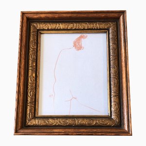 Figura desnuda abstracta, años 70, sepia sobre papel, enmarcada