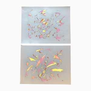 Dennis Yesner, Composiciones abstractas, años 70, Pinturas sobre papel, Juego de 2