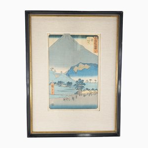 Utagawa Hiroshige, escena japonesa, grabado en madera, década de 1800, enmarcado