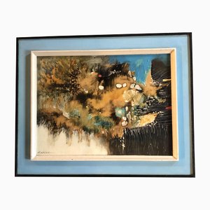 Mid Century Modern Abstract Composition, 1960s, Oil Painting, Framed