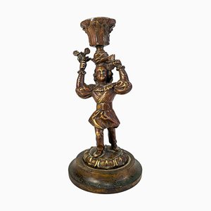 Bougeoir Figurine Colonial Antique en Bronze