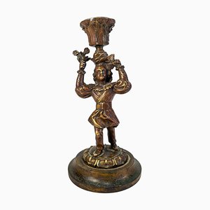 Candelabro colonial antiguo de bronce