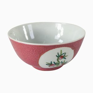 Chinese Pink Sgraffito and Peaches Bowl