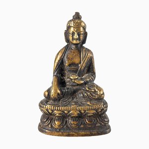 Figurine Bouddha Amitabha Asiatique En Bronze