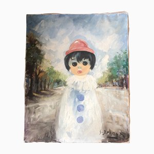 French Impressionist Artist, Big Eyed Child, 1960s, Painting on Canvas