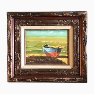 Boat on Beach, 1960s, Painting, Framed