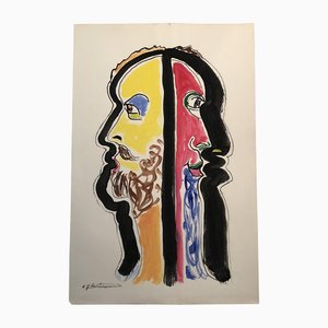 EJ Hartmann, Double Portrait Masculin Abstrait, années 2000, Peinture sur Papier