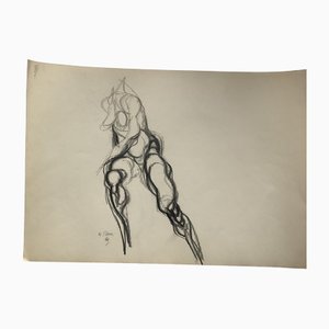 Abstract Female Nude Study, 1960s, Charcoal on Paper