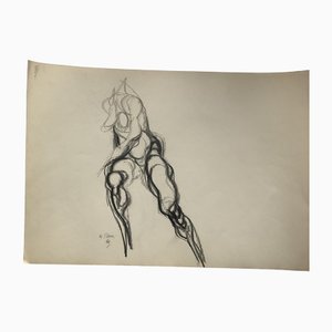 Studio di nudo femminile astratto, anni '60, carboncino su carta