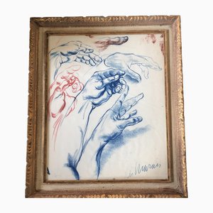 Pastel Figure Study of Hands, 1960s, Framed