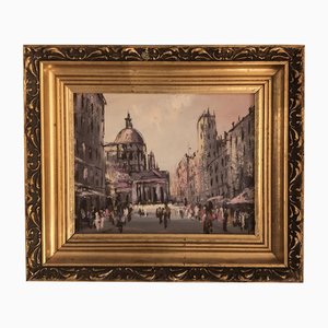 Paris Street Scene, 1950s, Paint on Paper, Framed