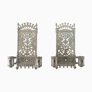 20th Century Gothic Revival Pewter Wall Candleholders, Set of 2