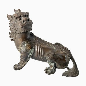 19th Century Chinese Bronze Foo Dog Guardian Lion or Qylin Figure