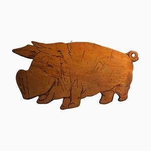 Folk Art Painted Wood Pig Cut Out Wall Hanging, 1970s