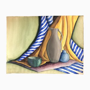 Still Life with Pots & Drapery, 1970s, Watercolor on Paper