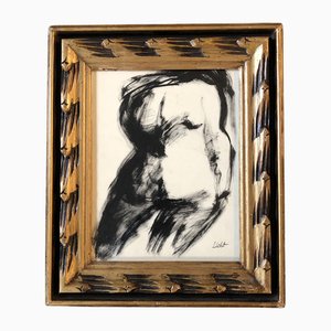 Desnudo femenino abstracto, años 80, Pintura sobre papel, Enmarcado