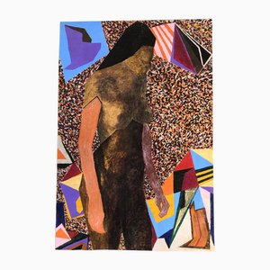 Desnudo femenino abstracto modernista, años 70, Pintura sobre papel