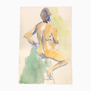 Abstract Female Nude, 1970s, Double Sided Watercolor on Paper