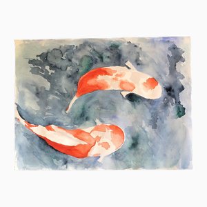 Abstract Koi, 1980s, Watercolor on Paper