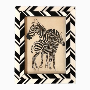 Small Vintage Zebra Print Inlaid Wood Tabletop Frame, 1970s
