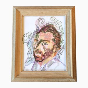 Portrait of Van Gogh, 1970s, Pencil & Marker on Paper, Framed