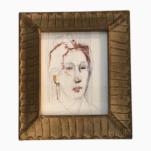 Portrait, 1970er, Farbe auf Papier, gerahmt