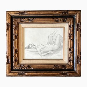 Female Nude Study, 1950s, Charcoal, Framed