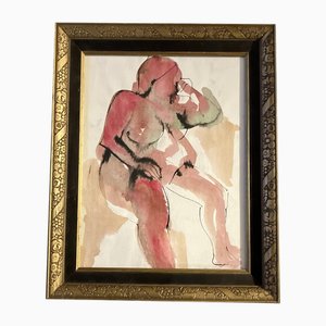 Abstract Female Nude, 1970s, Watercolor on Paper, Framed