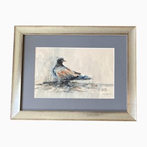 Abstract Bird, Watercolor, 1980s, Framed
