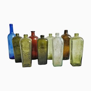 Antique Glass Gin Bottles, Set of 9