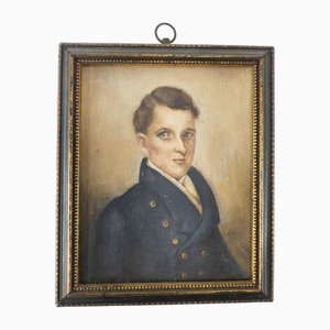 American Miniature Portrait, Oil Painting on Canvas, 1800s, Framed