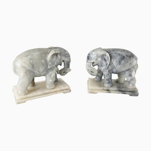 Éléphants en Pierre ollaire Sculptée, Chine, Set de 2