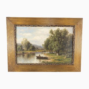 American School Artist, Landscape, 1890s, Oil on Cardboard, Framed