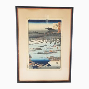 Utagawa Hiroshige II, escena japonesa, grabado en madera, década de 1800