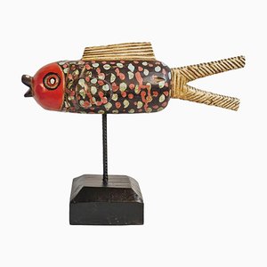 Mid 20th Century Mali Wood Bozo Fish Puppet on Stand