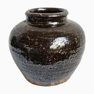 Vintage Black Village Ceramic Pot