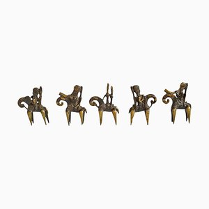 Vintage Brass Dogon Horse and Rider Figures, Set of 5