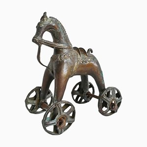 Caballo de juguete de la India antiguo de bronce