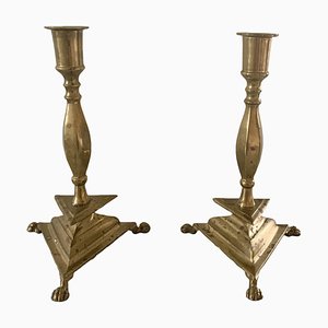 Neoclassical Brass Paw Foot Candleholders, Set of 2