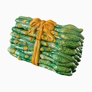 Majolica Ceramic Trompe Loeil Asparagus Covered Box