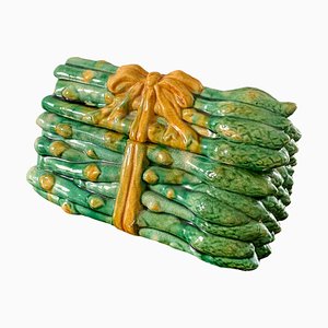 Scatola Trompe Loeil in ceramica e maiolica con asparagi