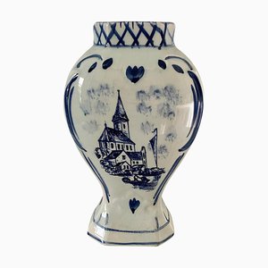 Hand Painted Blue and White Porcelain Vase from Delft