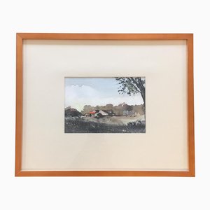 Landschaft mit Kühen, 1980er, Aquarell auf Papier