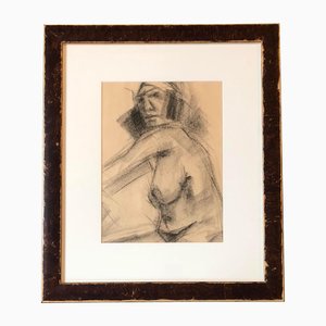Female Nude Study, 1950s, Charcoal on Paper