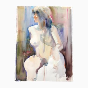 Desnudo de mujer, años 70, acuarela sobre papel, enmarcado